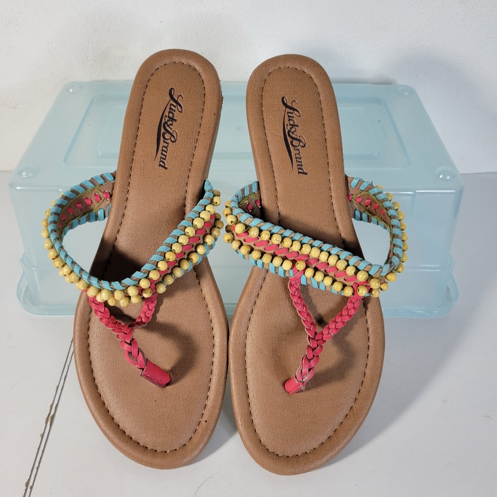 Womens Lucky Brand Beaded Flip Flop Sandal Leather Size 7 Womens Lucky Brand Beaded Flip Flop Sandal Leather Size 7